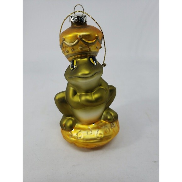 Blown Glass Frog Prince King Christmas Ornament from Fairy Tales Green Gold READ - Picture 15 of 16